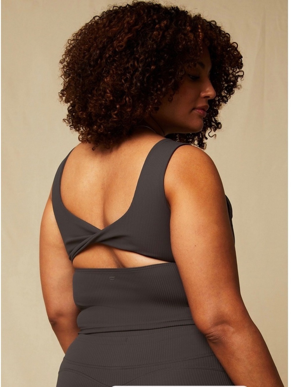 Fabletics Oasis Rib Twist Built-In Bra Tank in Taupe Slate Women’s Size XL